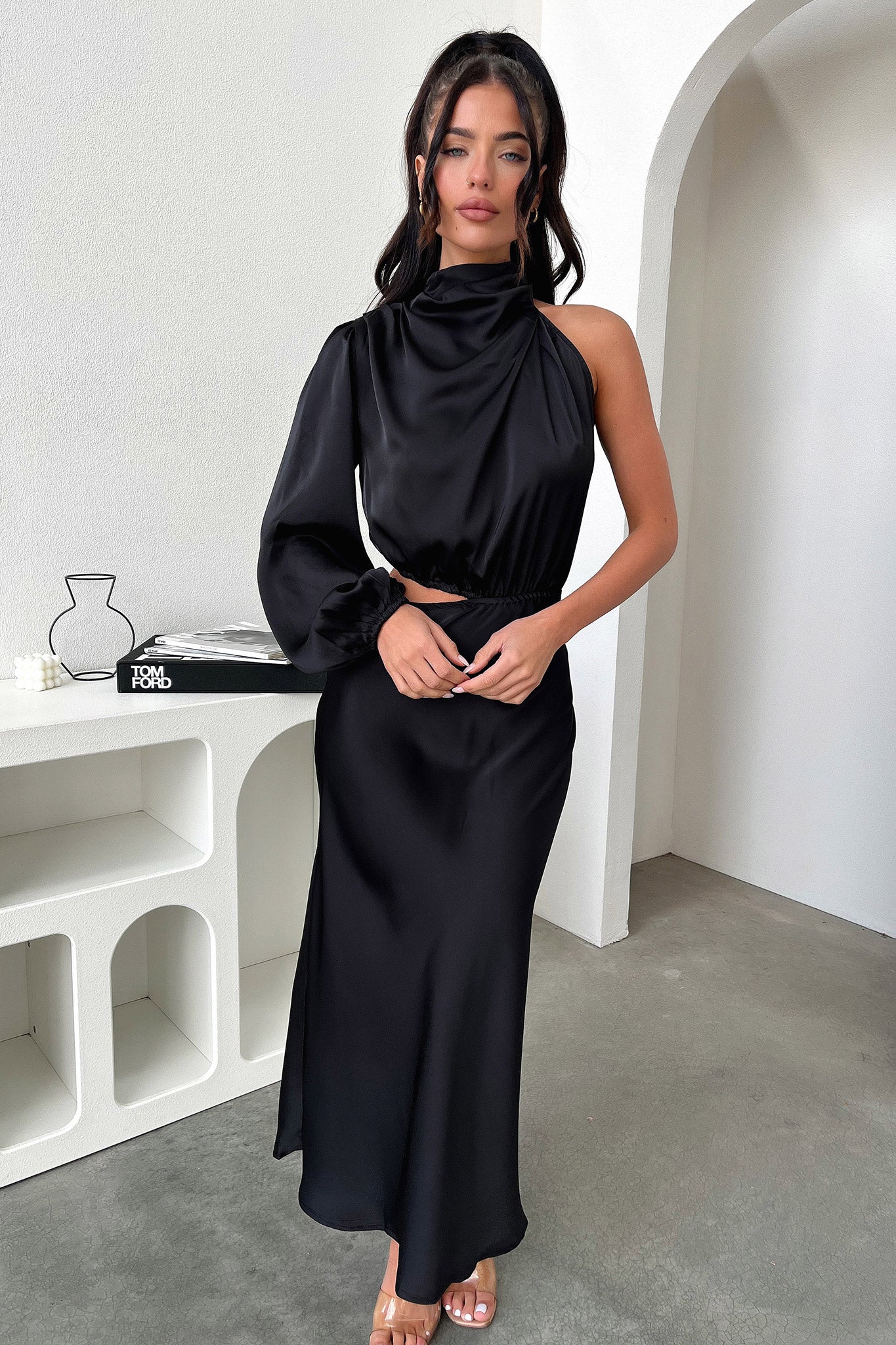 Atonia Midi Dress - Black-Coutiqo