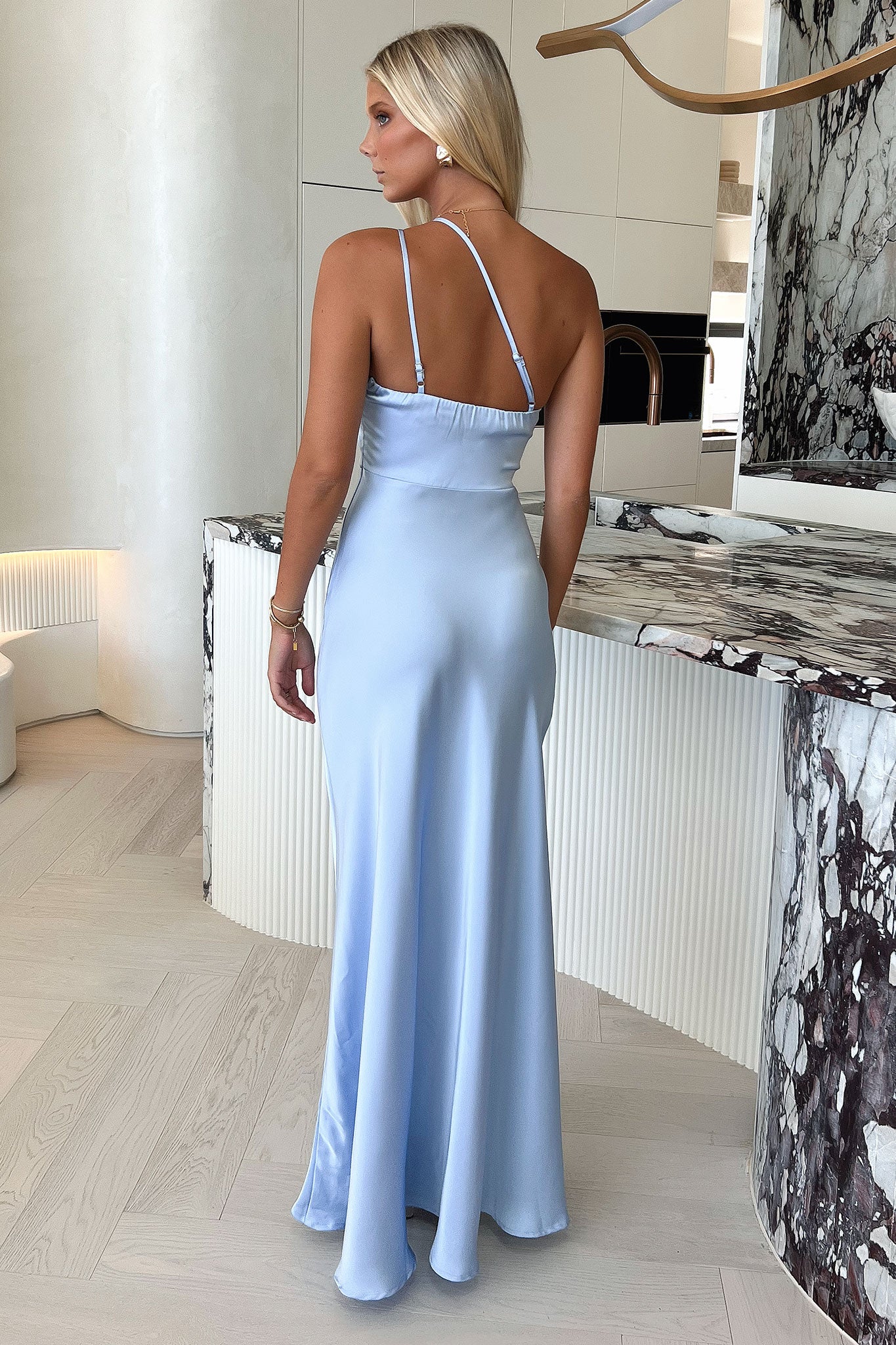 Aurelia One-Shoulder Satin Maxi Dress - Blue-Coutiqo