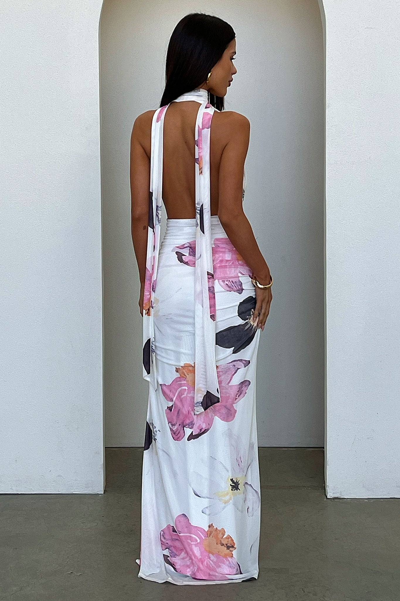 Aven Halter Neck Maxi Dress - White Floral-Coutiqo