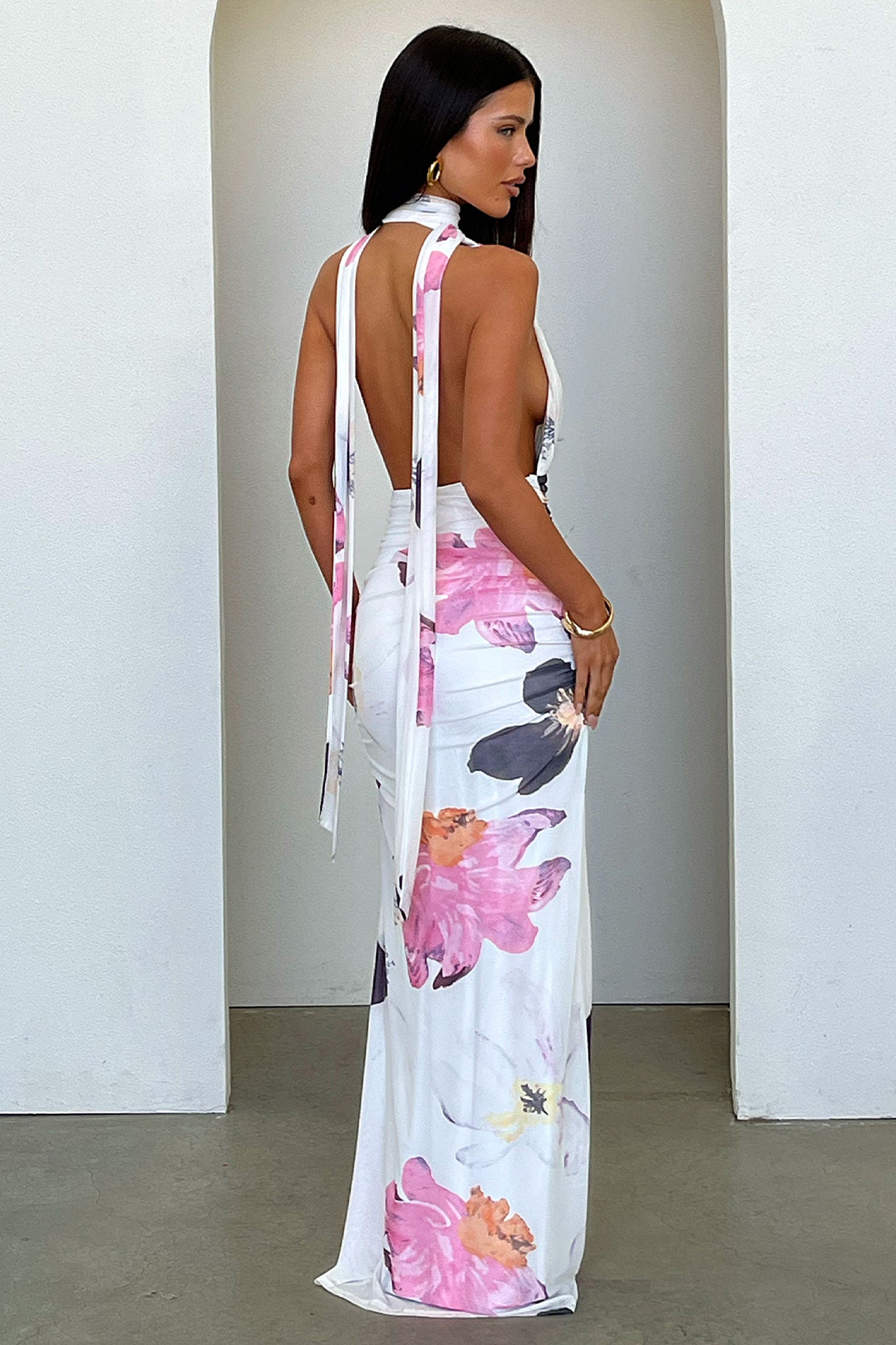 Aven Halter Neck Maxi Dress - White Floral-Coutiqo