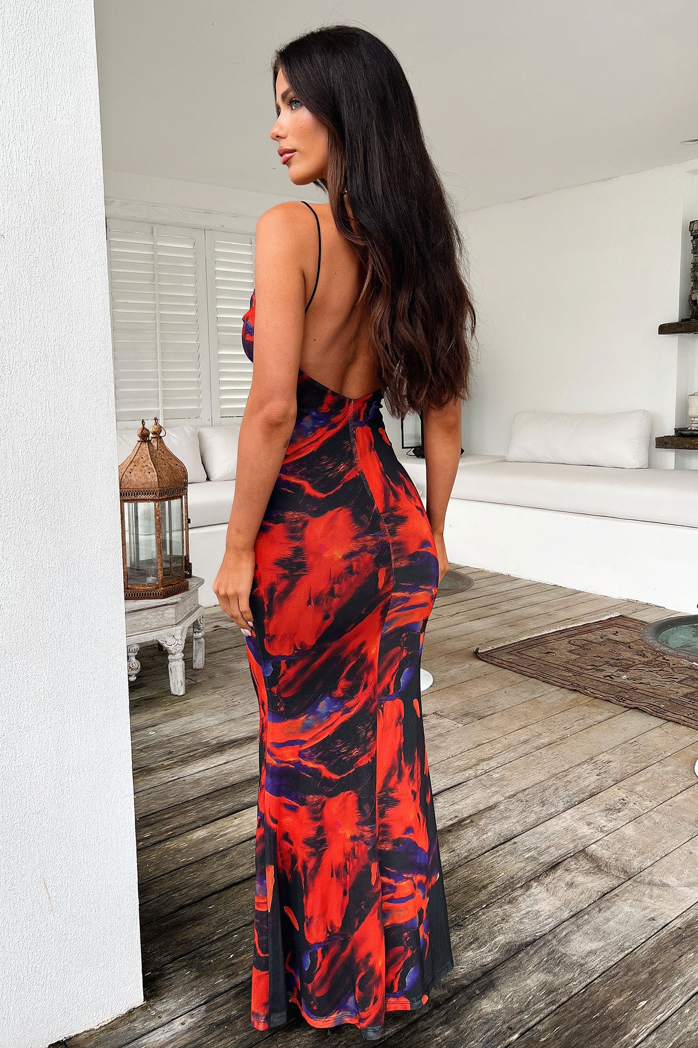 Barb Mesh Maxi Dress - Black/Red-Coutiqo