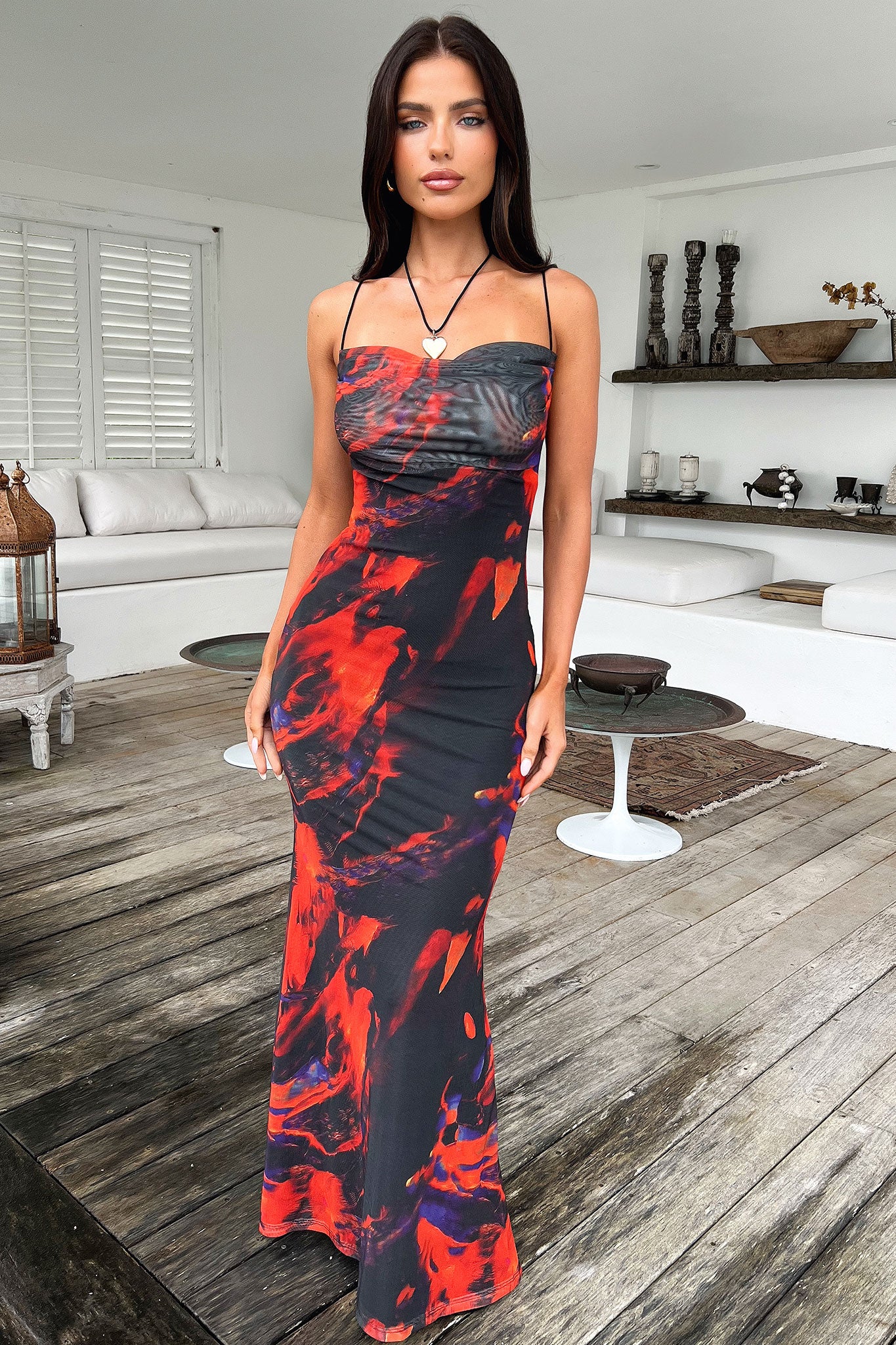 Barb Mesh Maxi Dress - Black/Red-Coutiqo