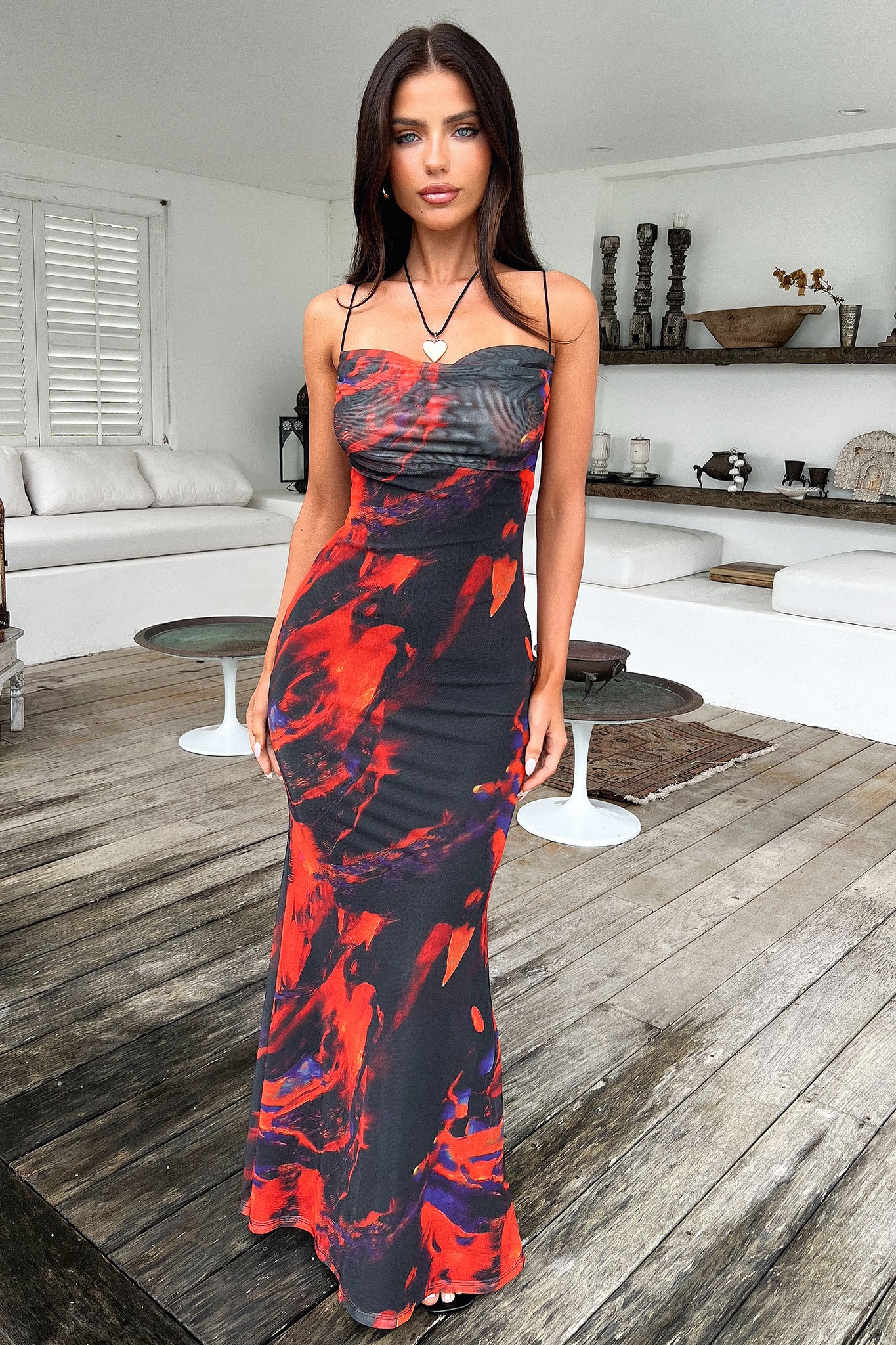 Barb Mesh Maxi Dress - Black/Red-Coutiqo