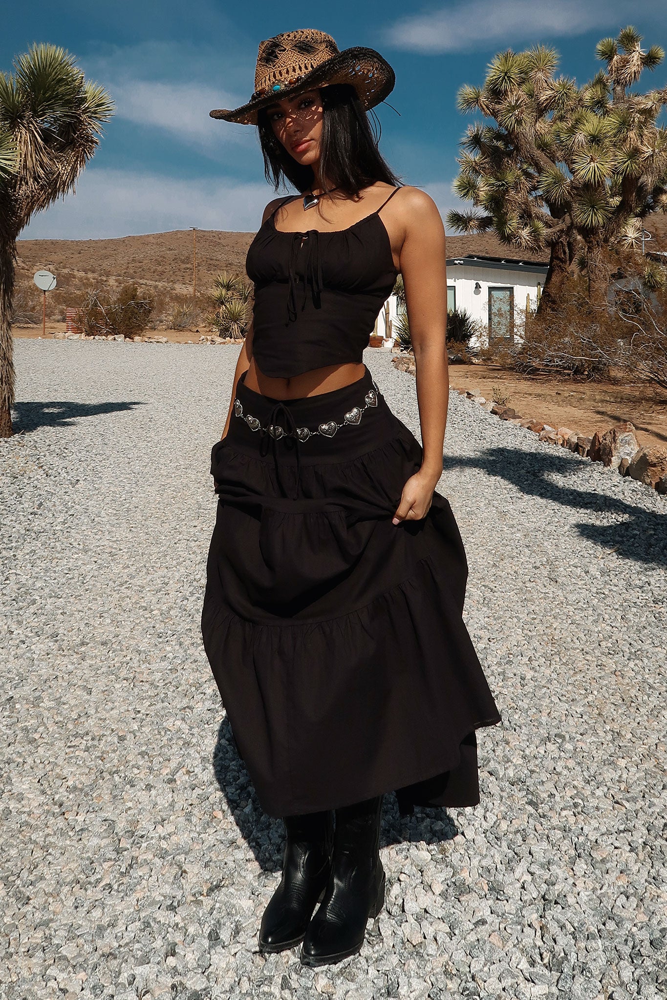 Barbados Linen Maxi Skirt - Black-Coutiqo