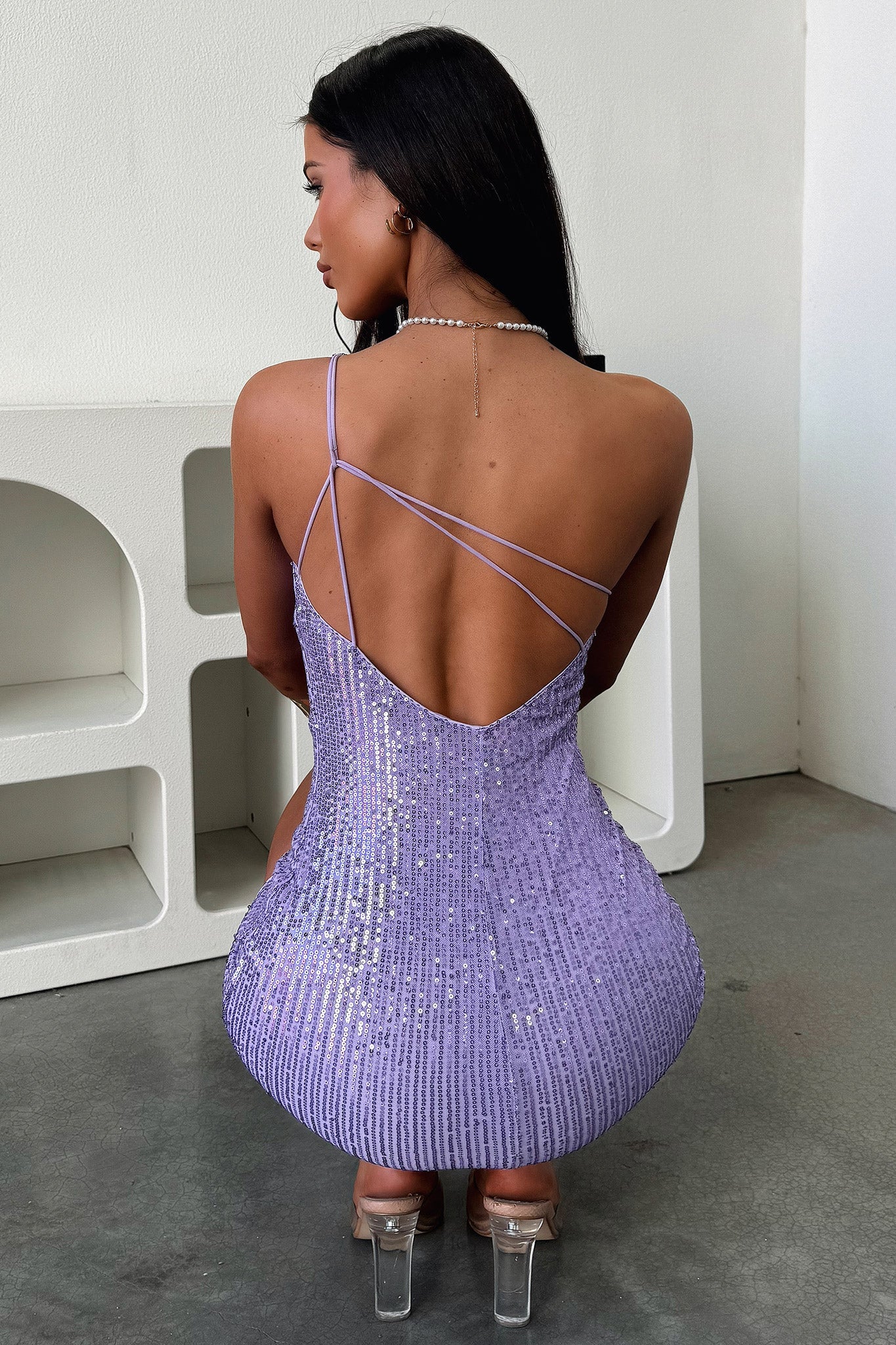 Bethany One Shoulder Sequin Mini Dress - Lilac Sequin-Coutiqo