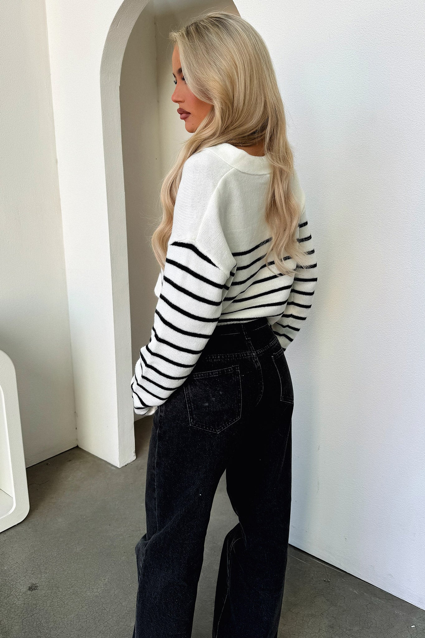 Tinsley Cropped Knit - Black & White Striped-Coutiqo