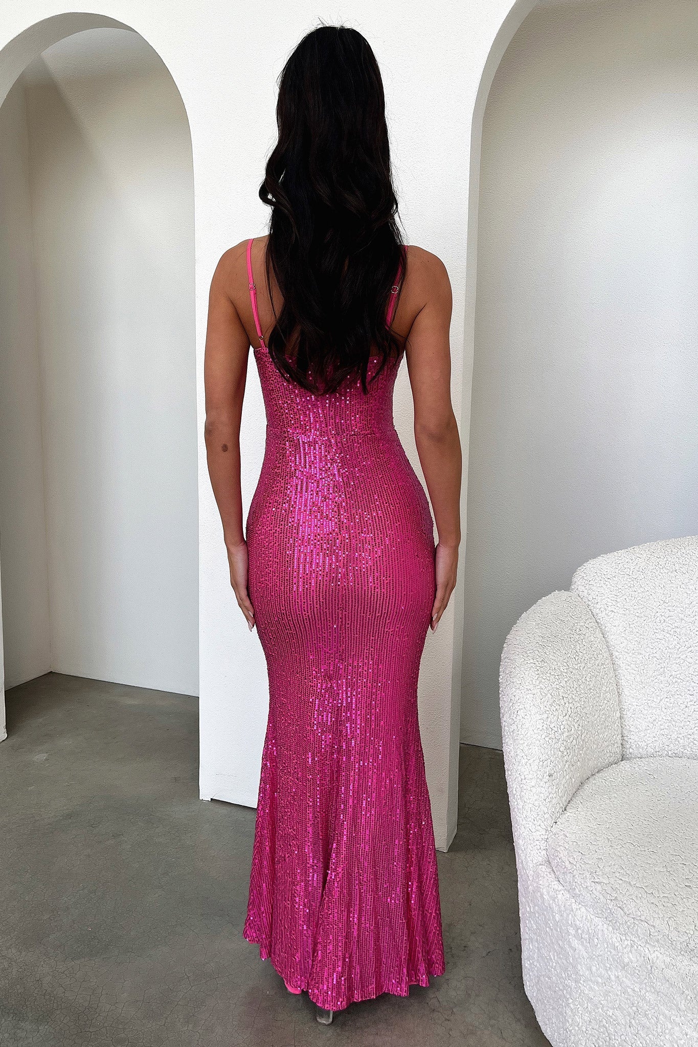 Bonnie Sequin Maxi Dress - Hot Pink-Coutiqo
