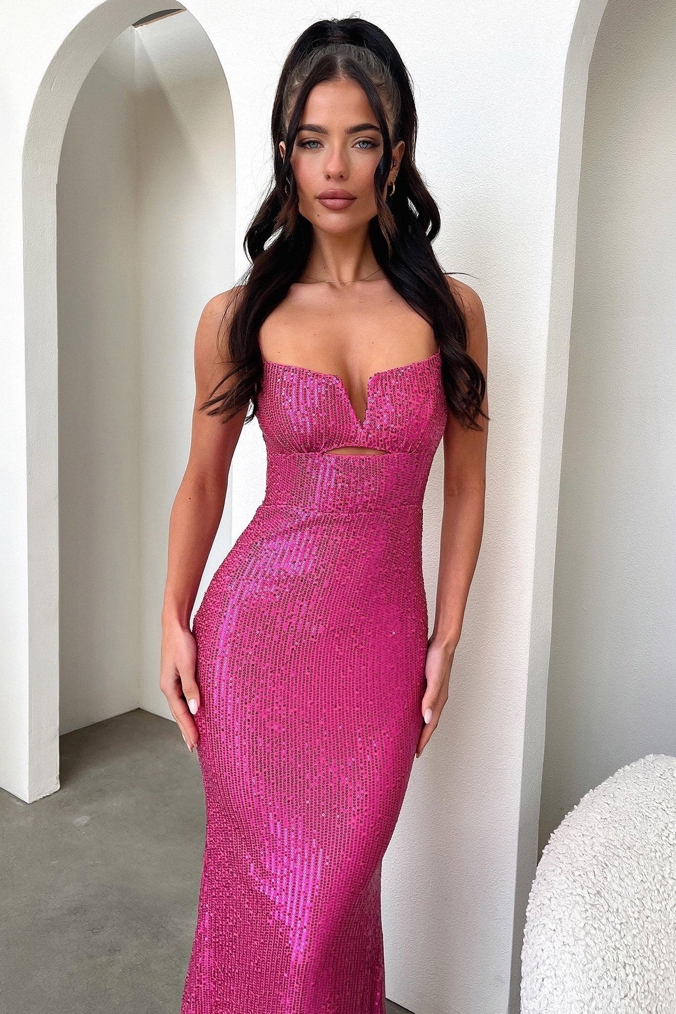 Bonnie Sequin Maxi Dress - Hot Pink-Coutiqo