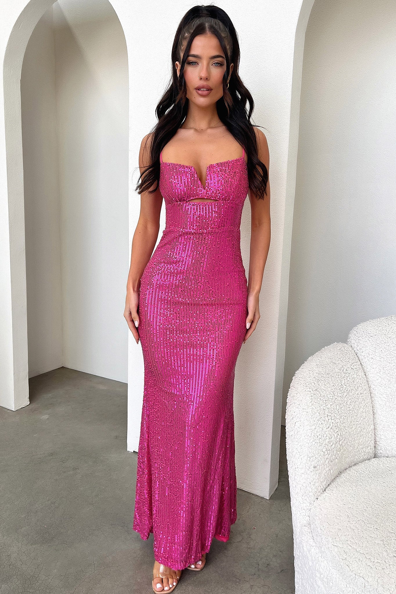 Bonnie Sequin Maxi Dress - Hot Pink-Coutiqo