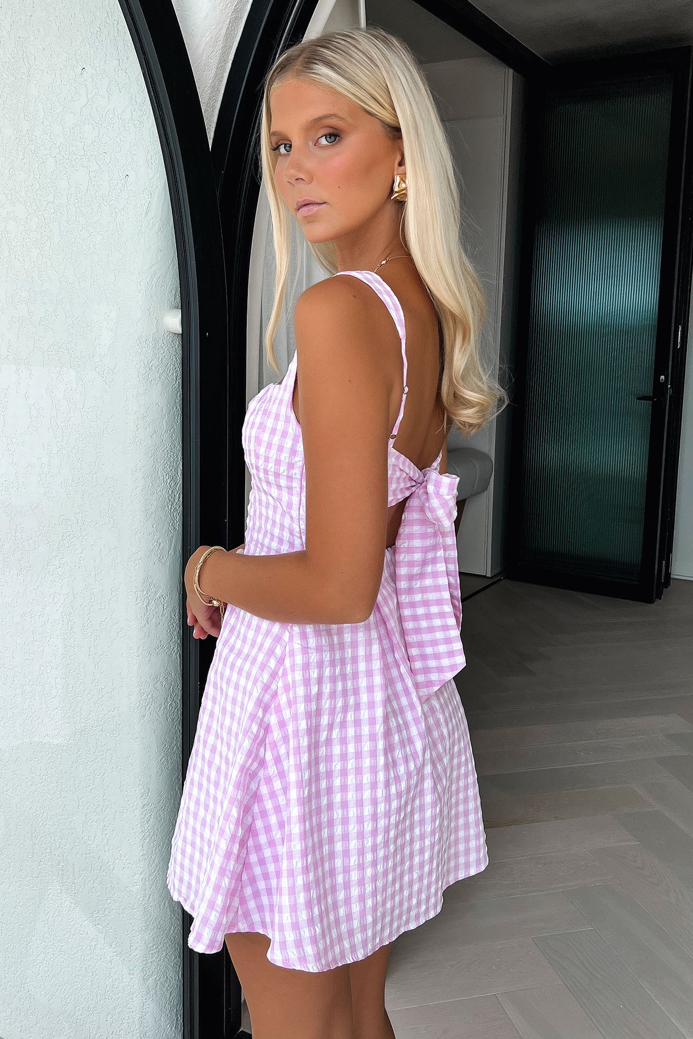 Bransley Square Neck Mini Dress - Pink/White-Coutiqo