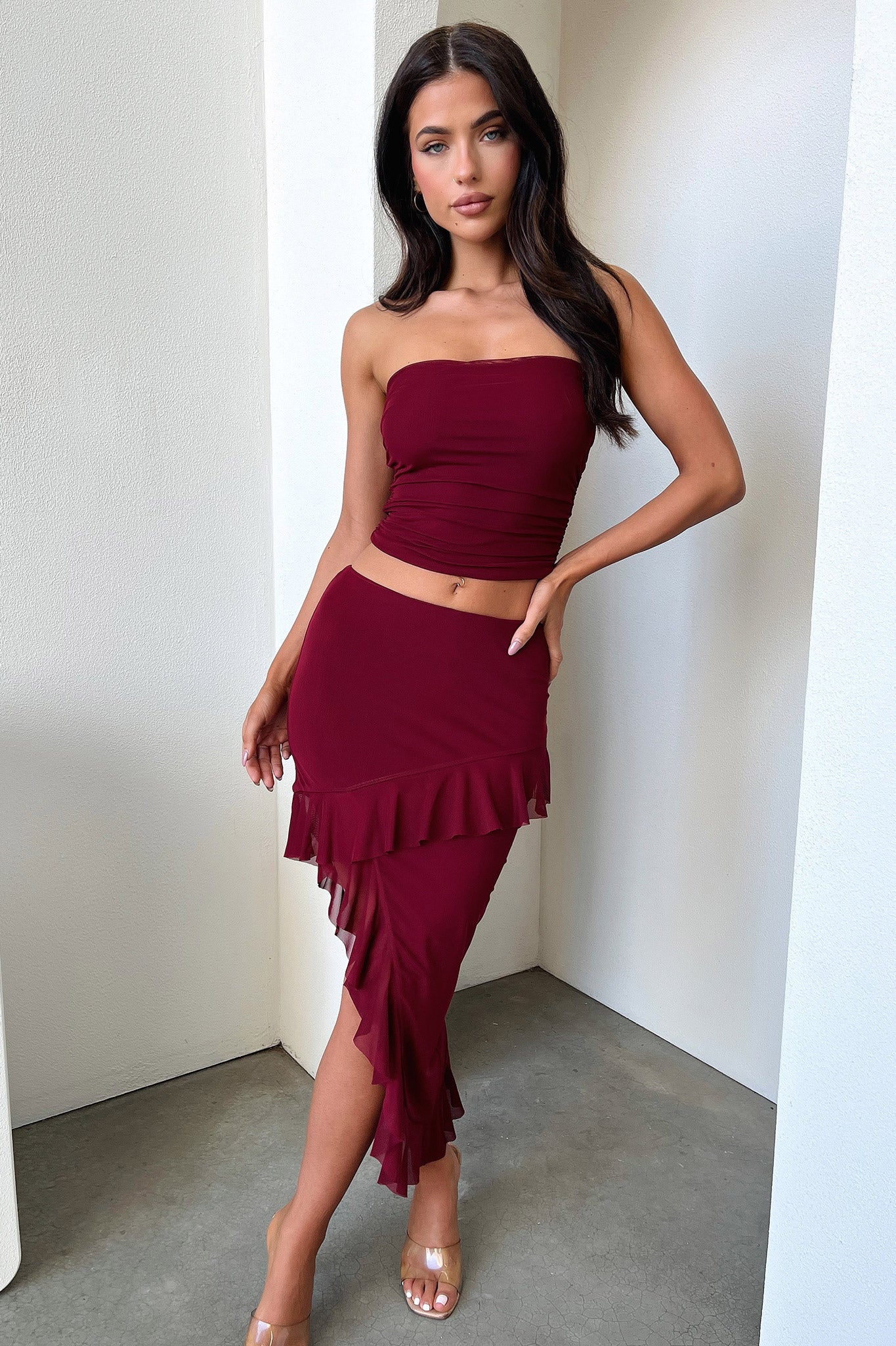 Cardona Skirt - Deep Red-Coutiqo