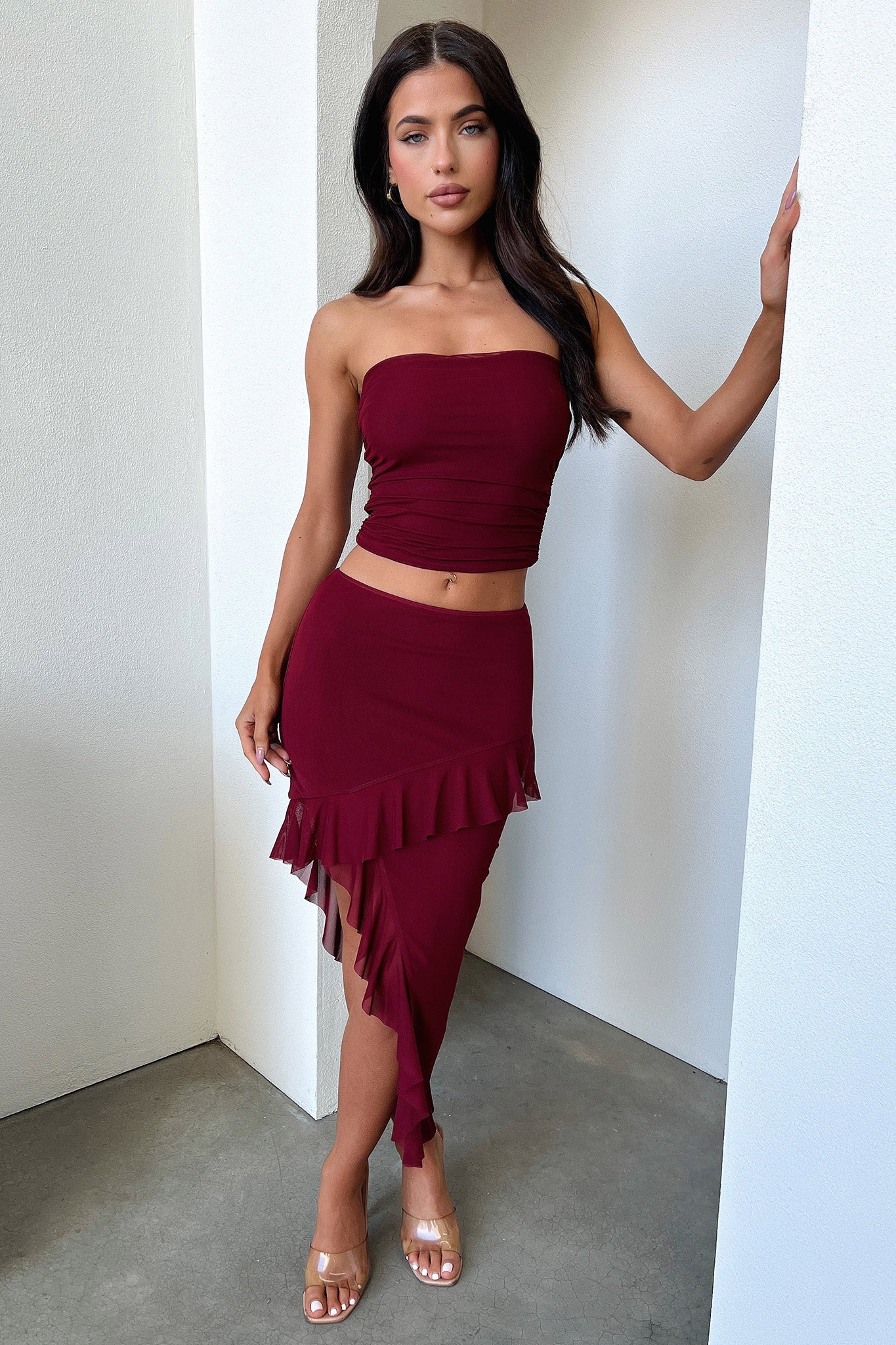 Cardona Skirt - Deep Red-Coutiqo