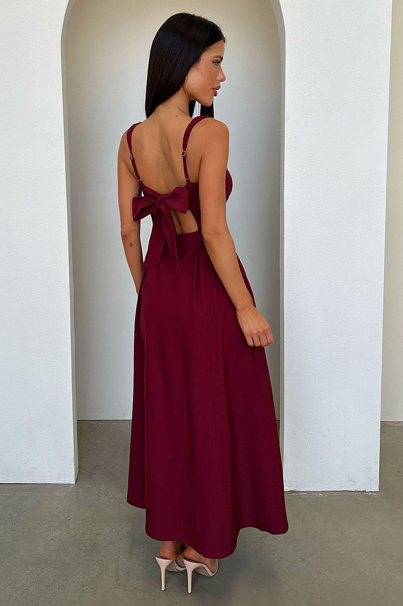 Chantelle Square Neck Midi Dress - Burgundy-Coutiqo