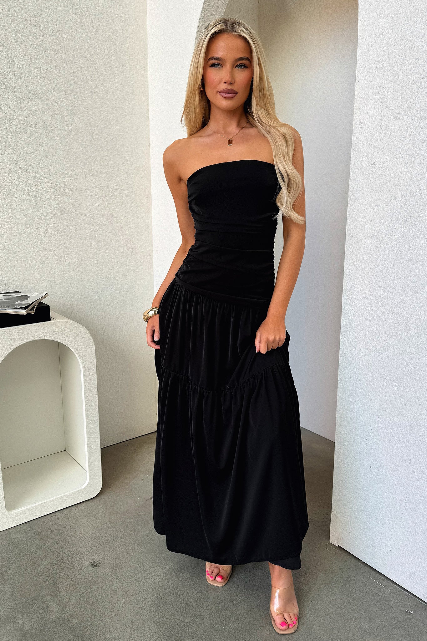 Charlotte Strapless Maxi Dress - Black-Coutiqo