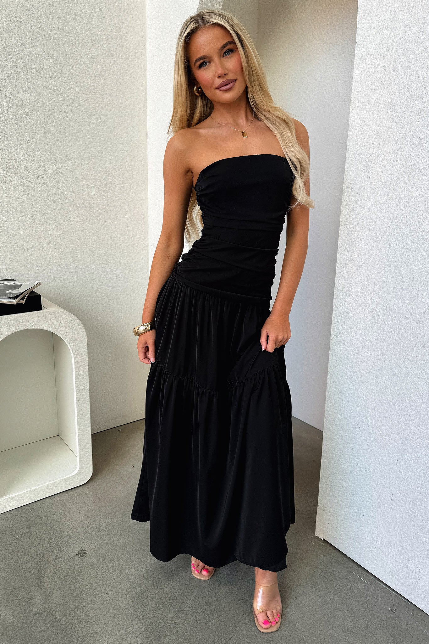 Charlotte Strapless Maxi Dress - Black-Coutiqo