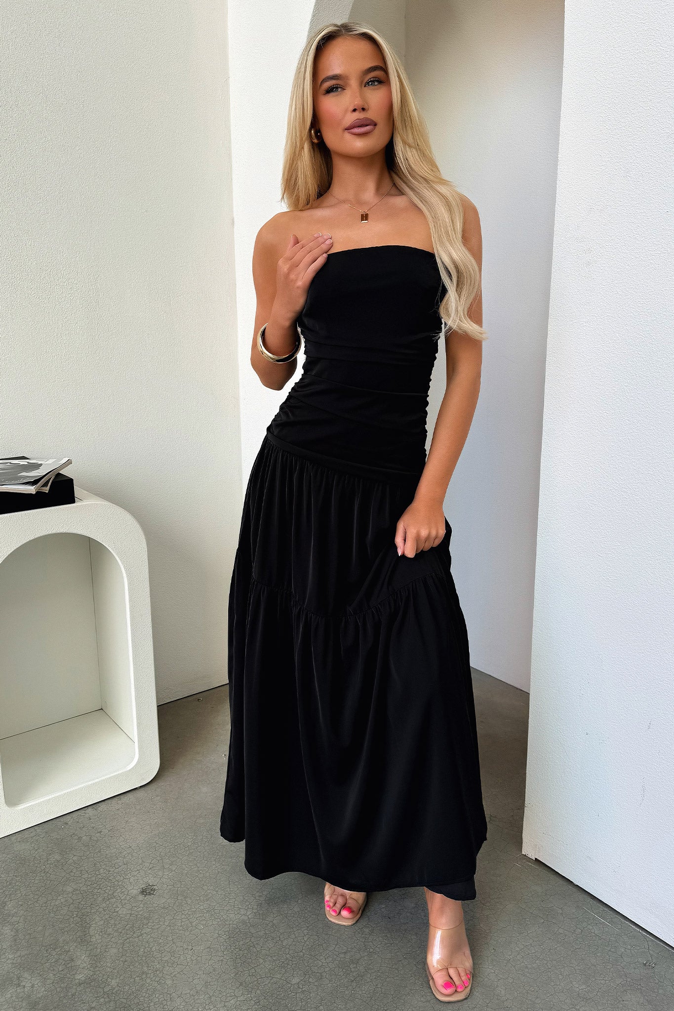 Charlotte Strapless Maxi Dress - Black-Coutiqo