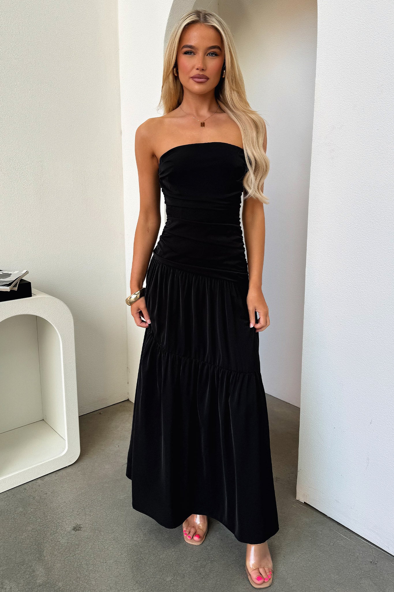 Charlotte Strapless Maxi Dress - Black-Coutiqo