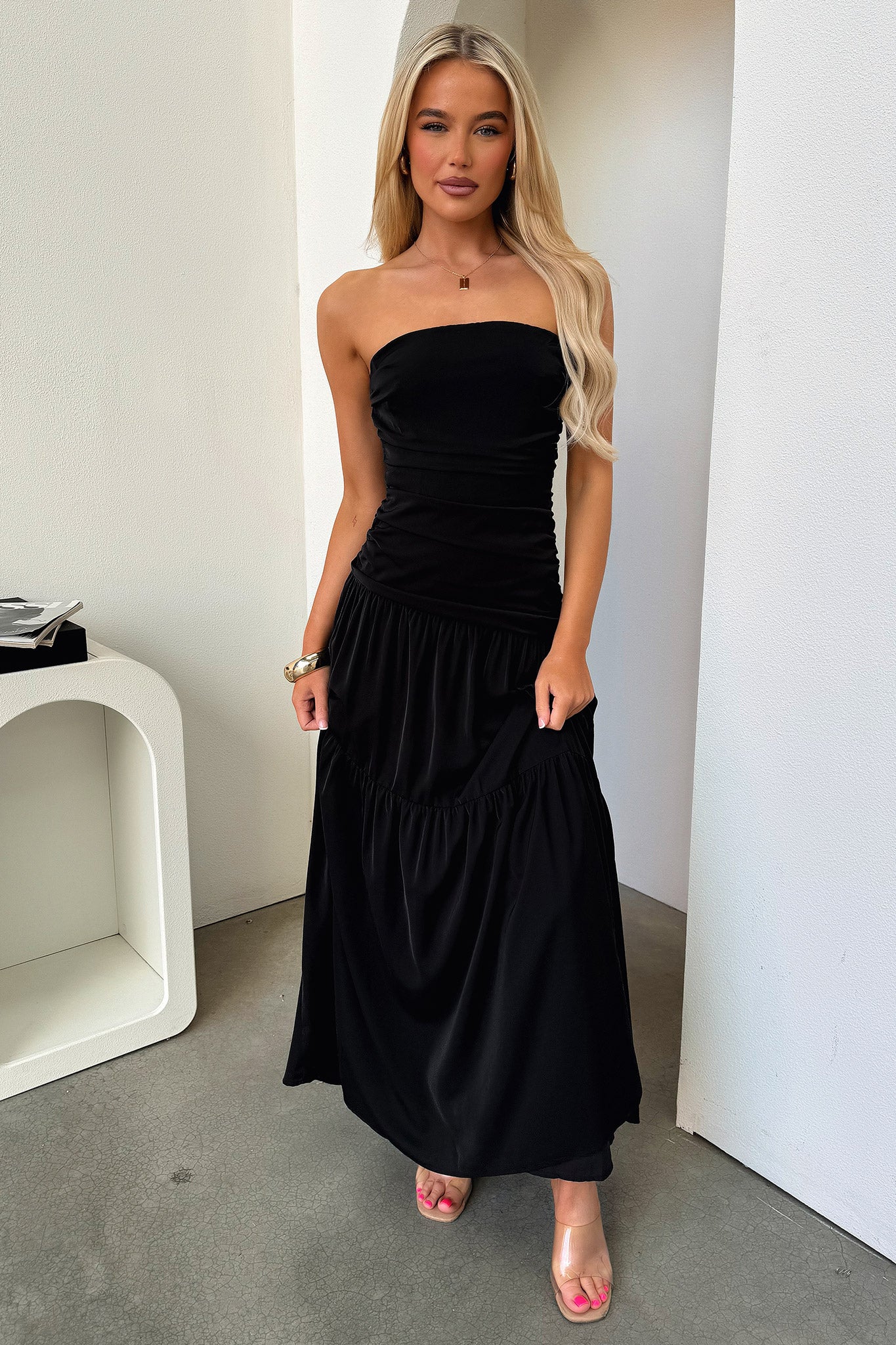 Charlotte Strapless Maxi Dress - Black-Coutiqo
