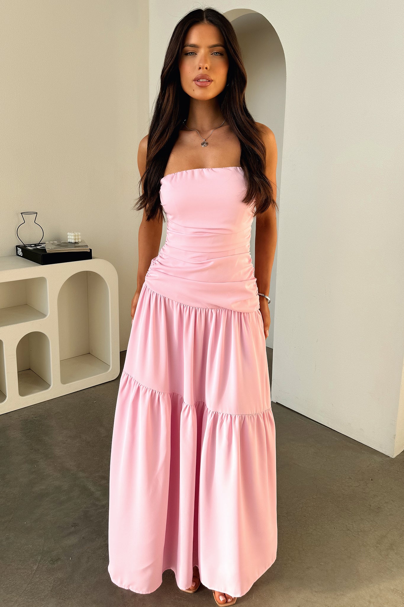 Charlotte Strapless Maxi Dress - Pink-Coutiqo