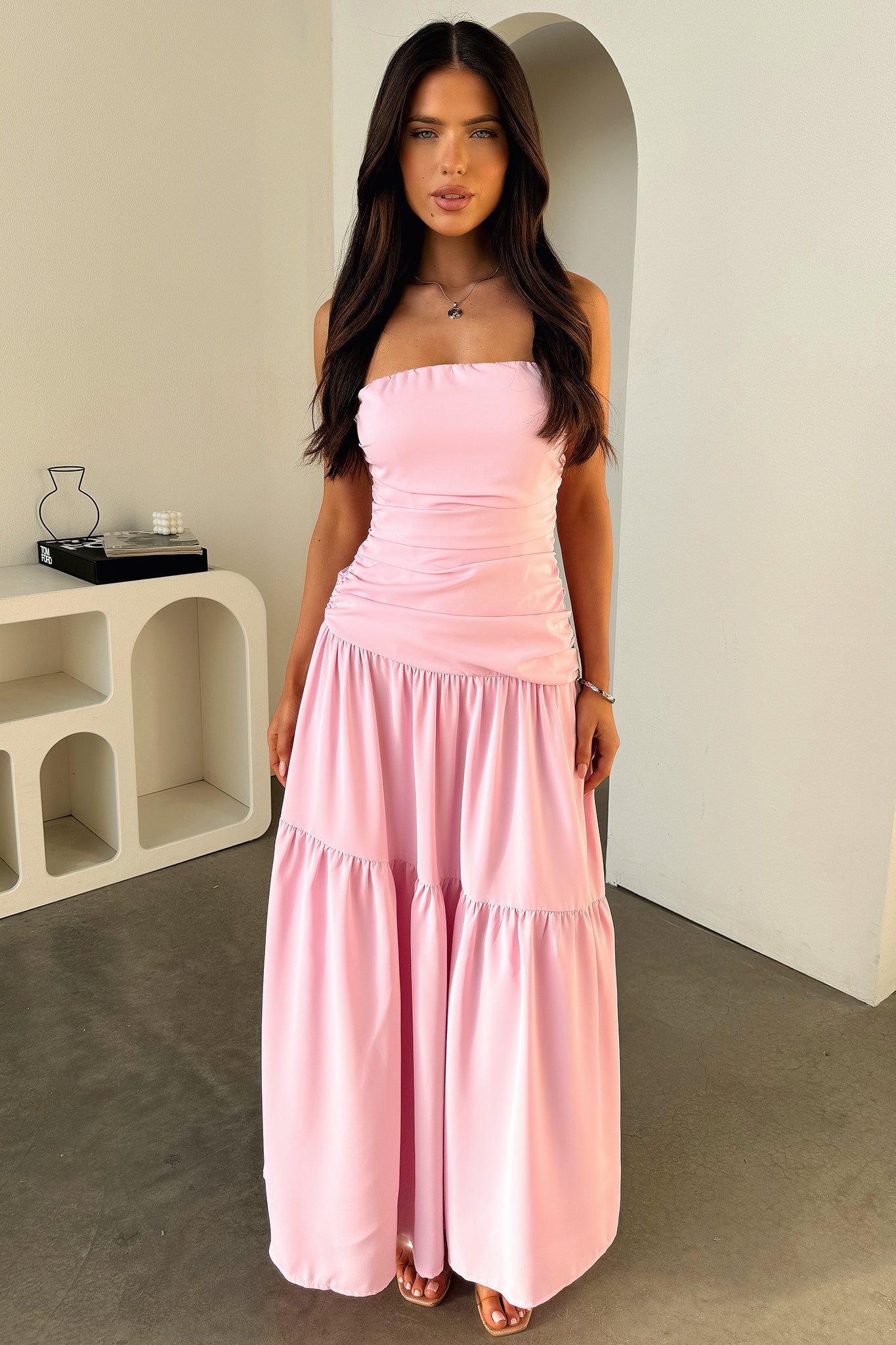 Charlotte Strapless Maxi Dress - Pink-Coutiqo