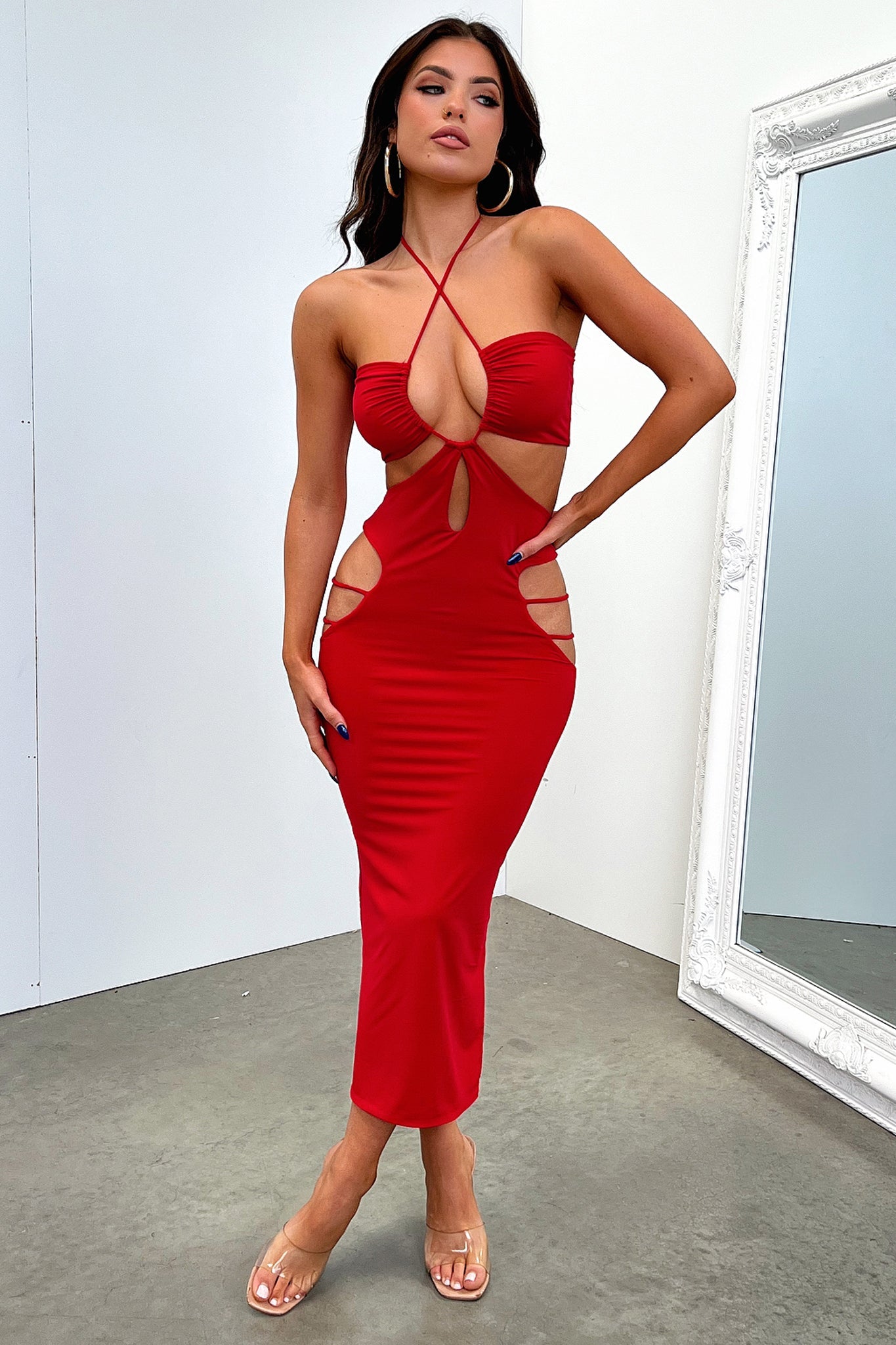 Clara Midi Dress - Red-Coutiqo