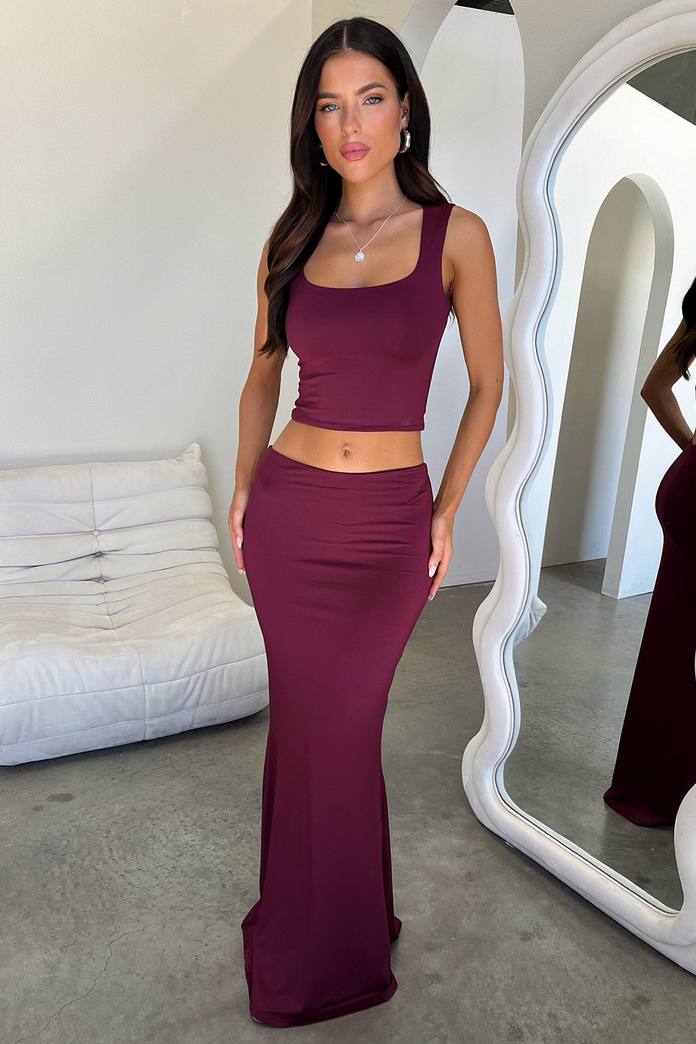 Clementine Maxi Skirt - Wine-Coutiqo