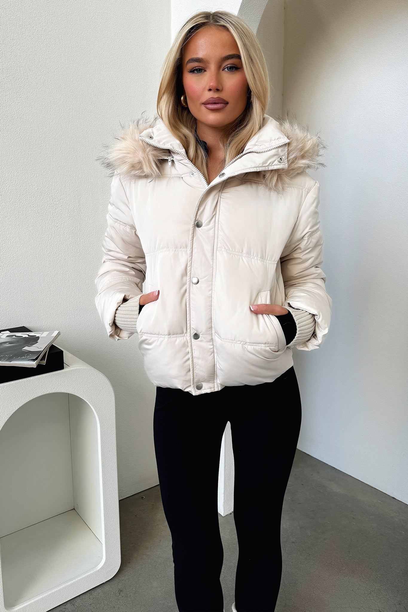 Coleman Puffer Jacket - Bone-Coutiqo