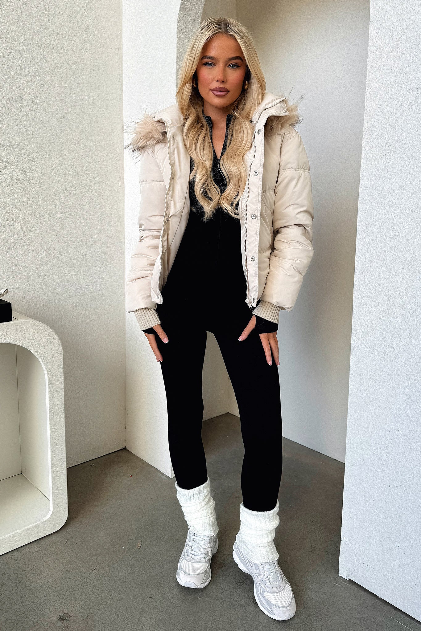 Coleman Puffer Jacket - Bone-Coutiqo