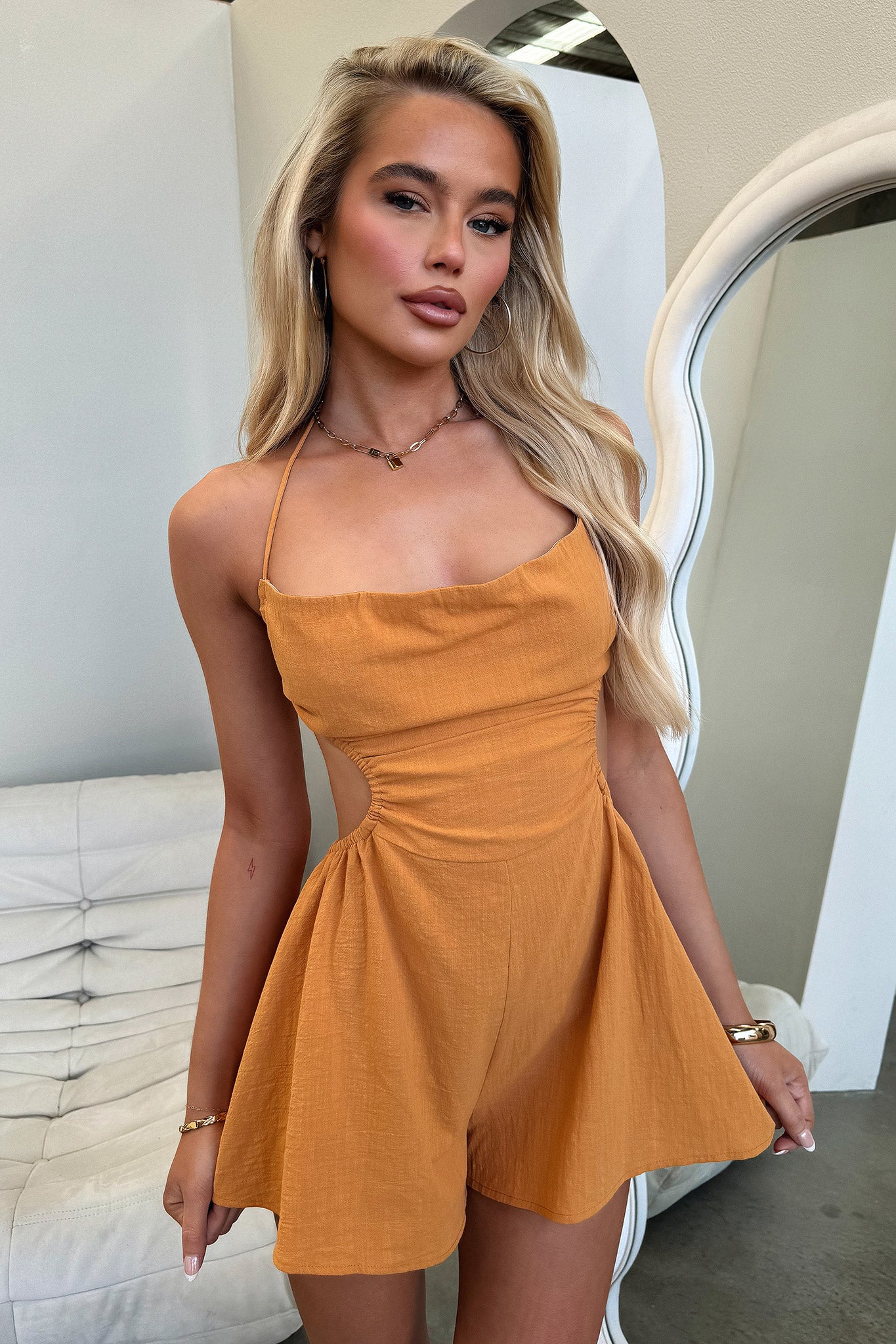 Colonia Backless Playsuit - Burnt Orange-Coutiqo