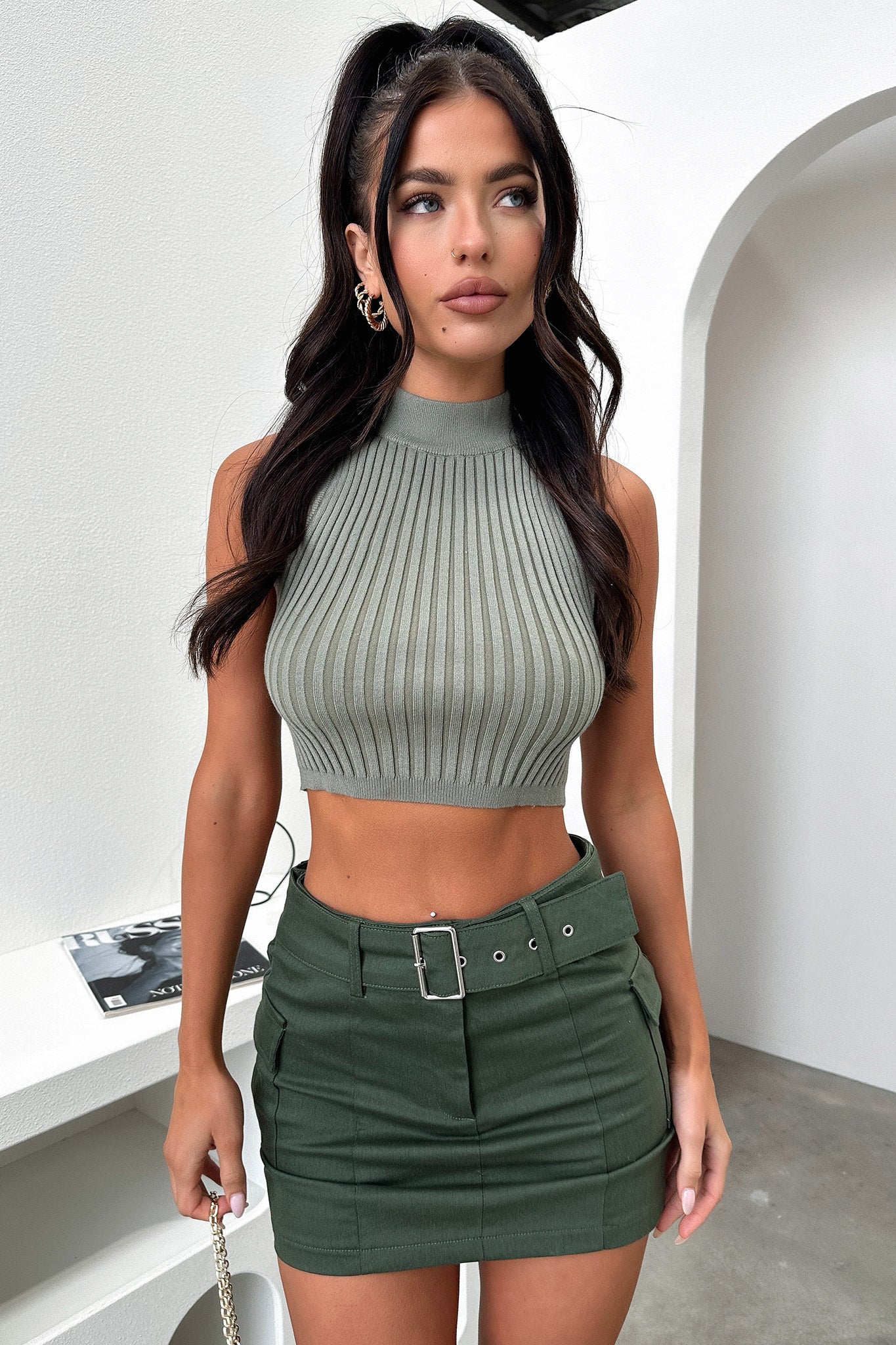 Halia Cargo Skirt - Khaki-Coutiqo