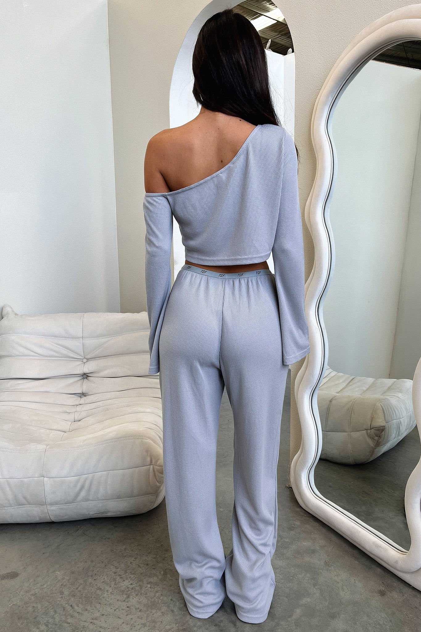 Dana Off Shoulder Long Sleeve Crop - Grey-Coutiqo