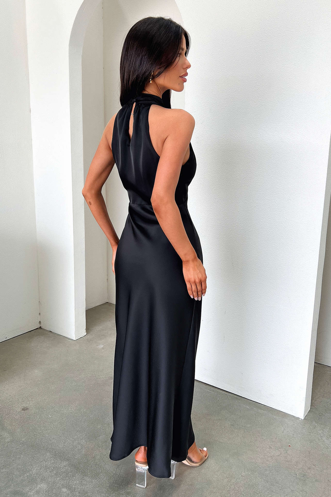 Daphne High Neck Maxi Dress - Black-Coutiqo
