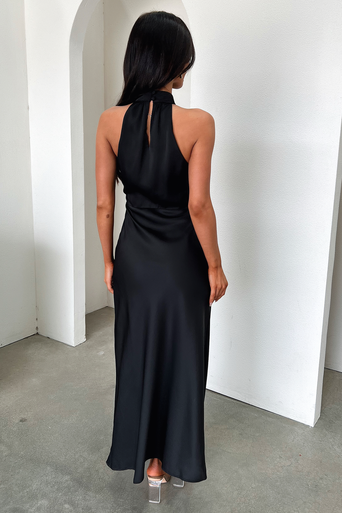 Daphne High Neck Maxi Dress - Black-Coutiqo