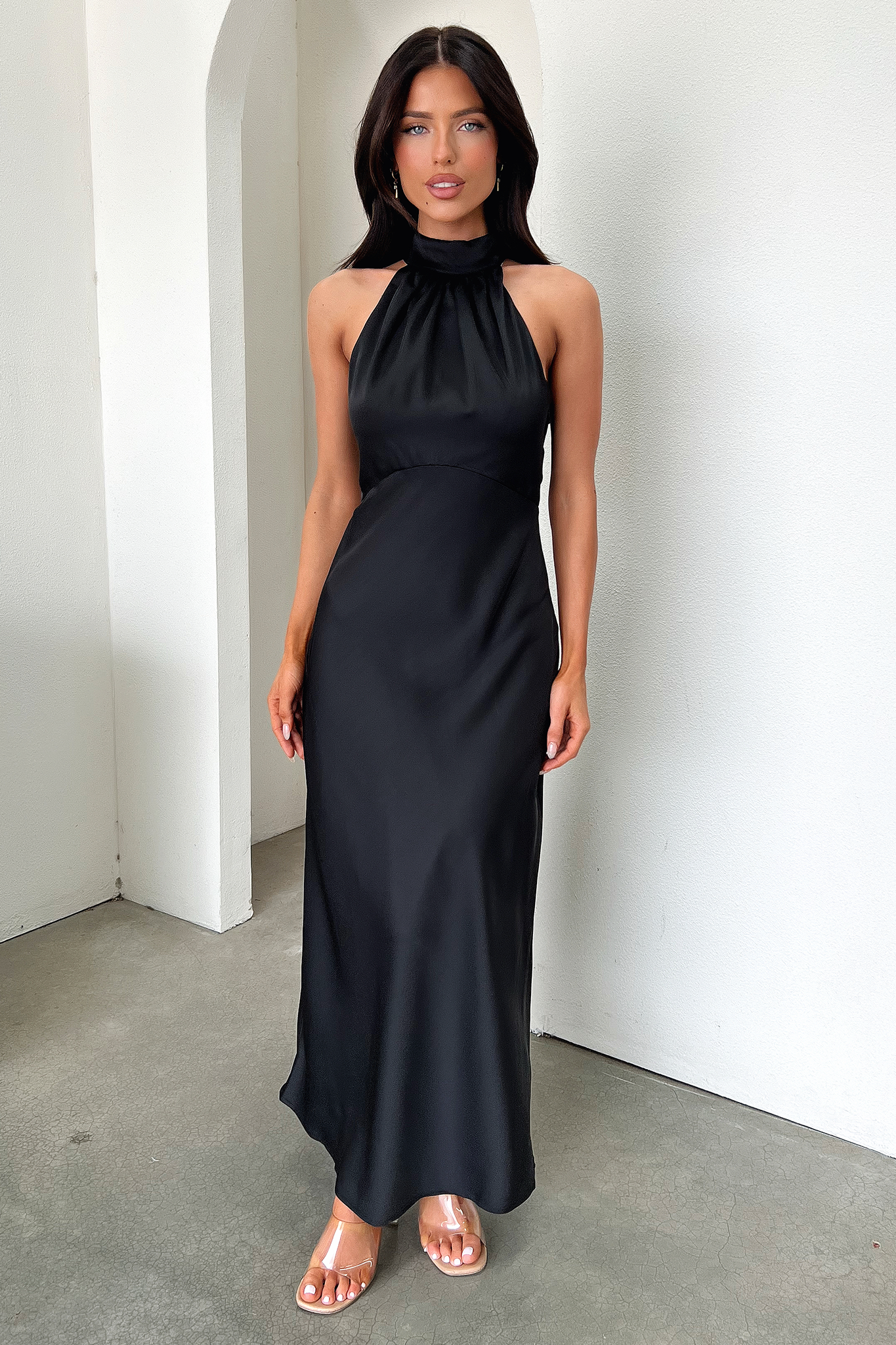 Daphne High Neck Maxi Dress - Black-Coutiqo