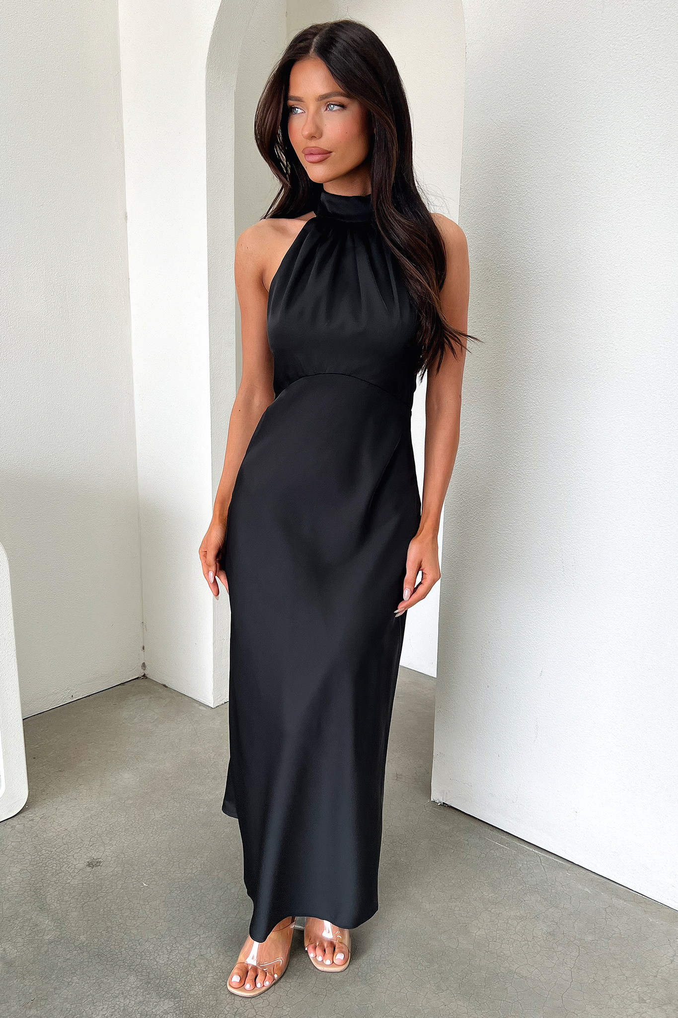 Daphne High Neck Maxi Dress - Black-Coutiqo