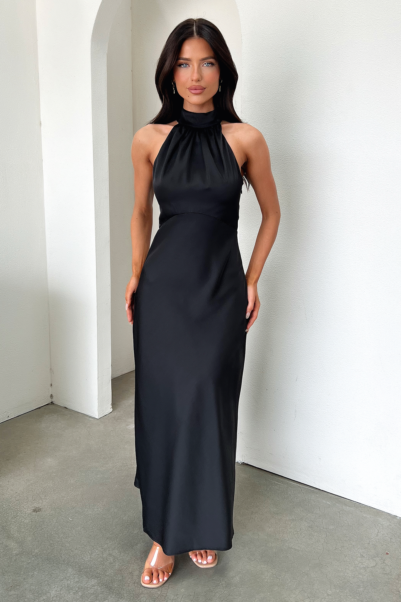 Daphne High Neck Maxi Dress - Black-Coutiqo