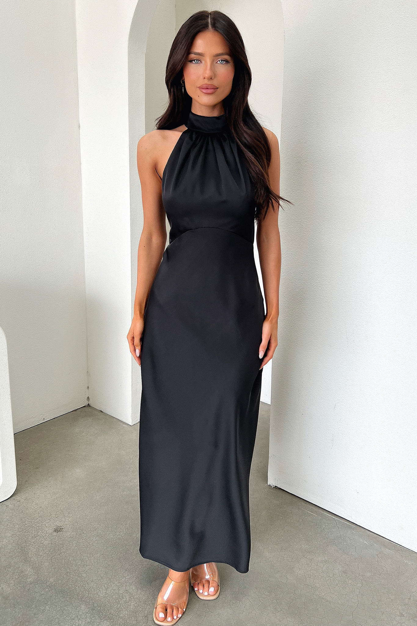 Daphne High Neck Maxi Dress - Black-Coutiqo