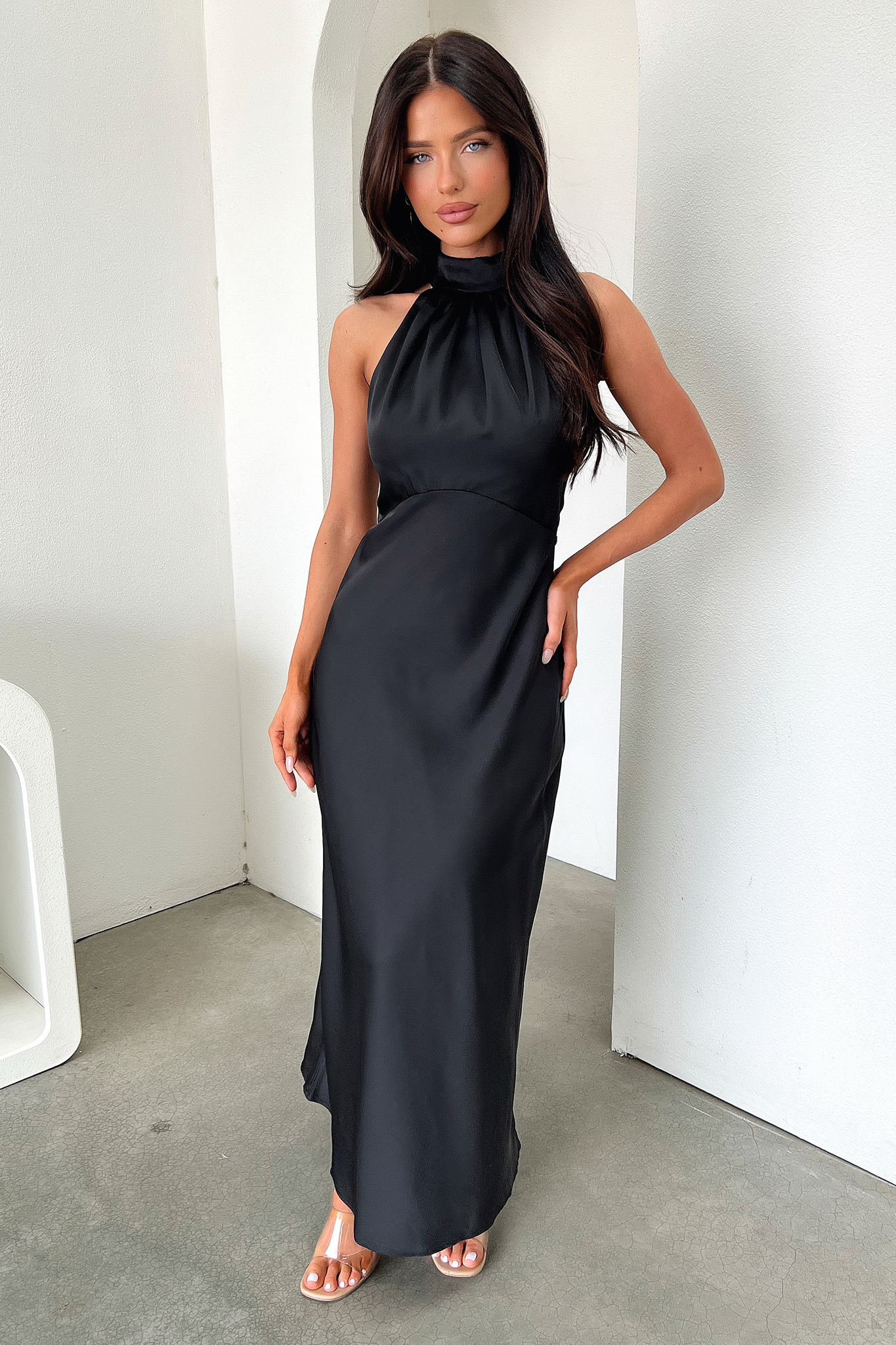 Daphne High Neck Maxi Dress - Black-Coutiqo