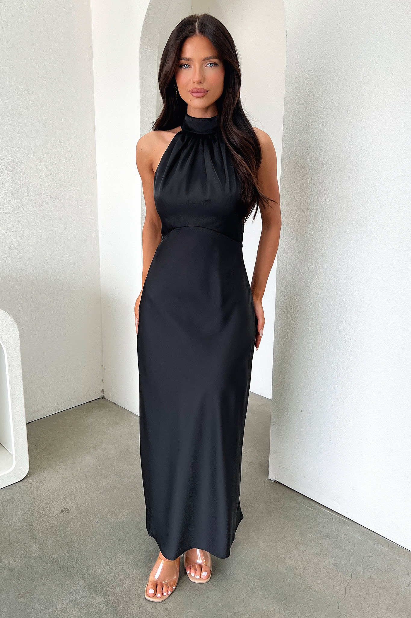Daphne High Neck Maxi Dress - Black-Coutiqo