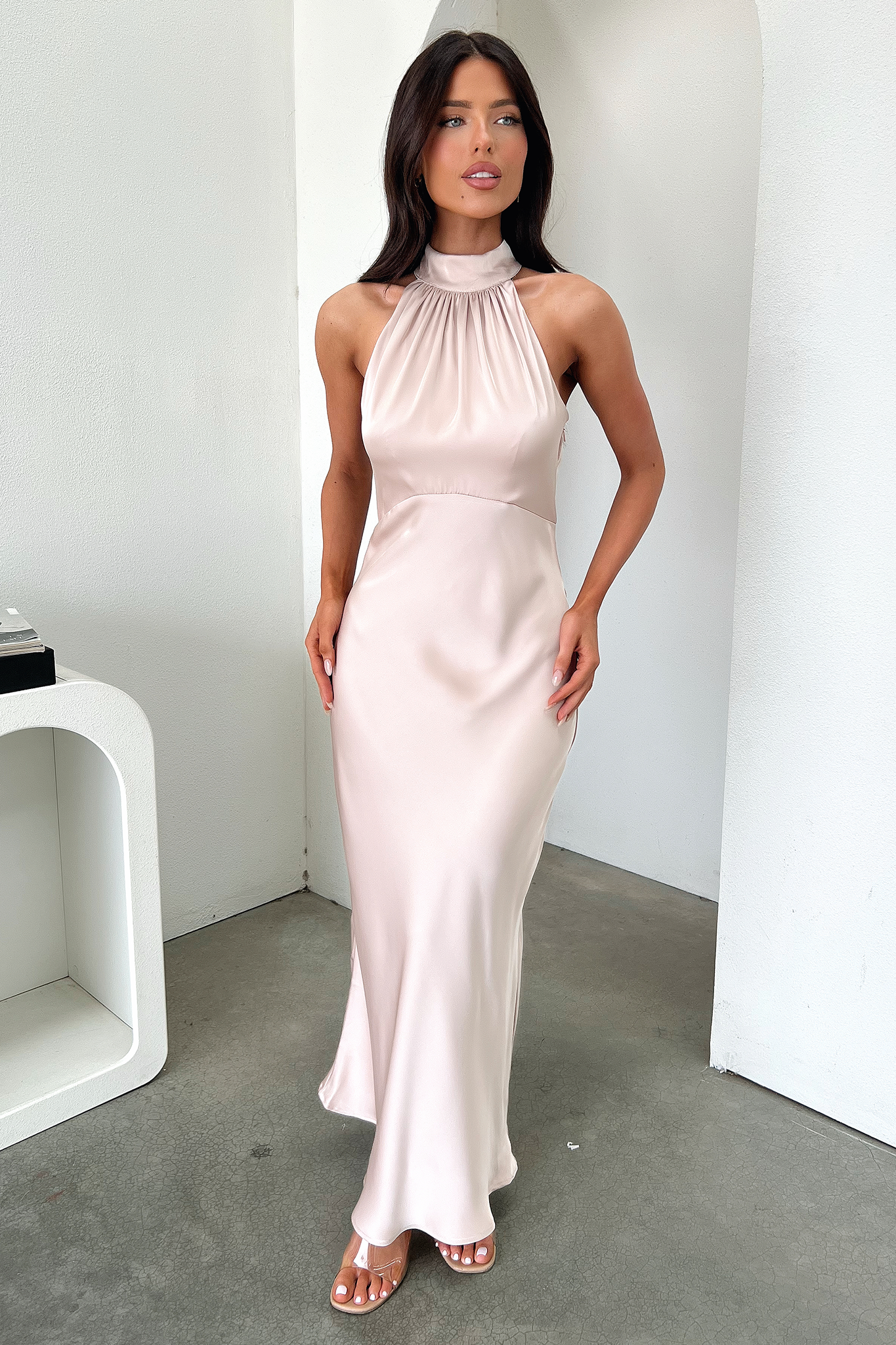 Daphne High Neck Maxi Dress - Champagne-Coutiqo