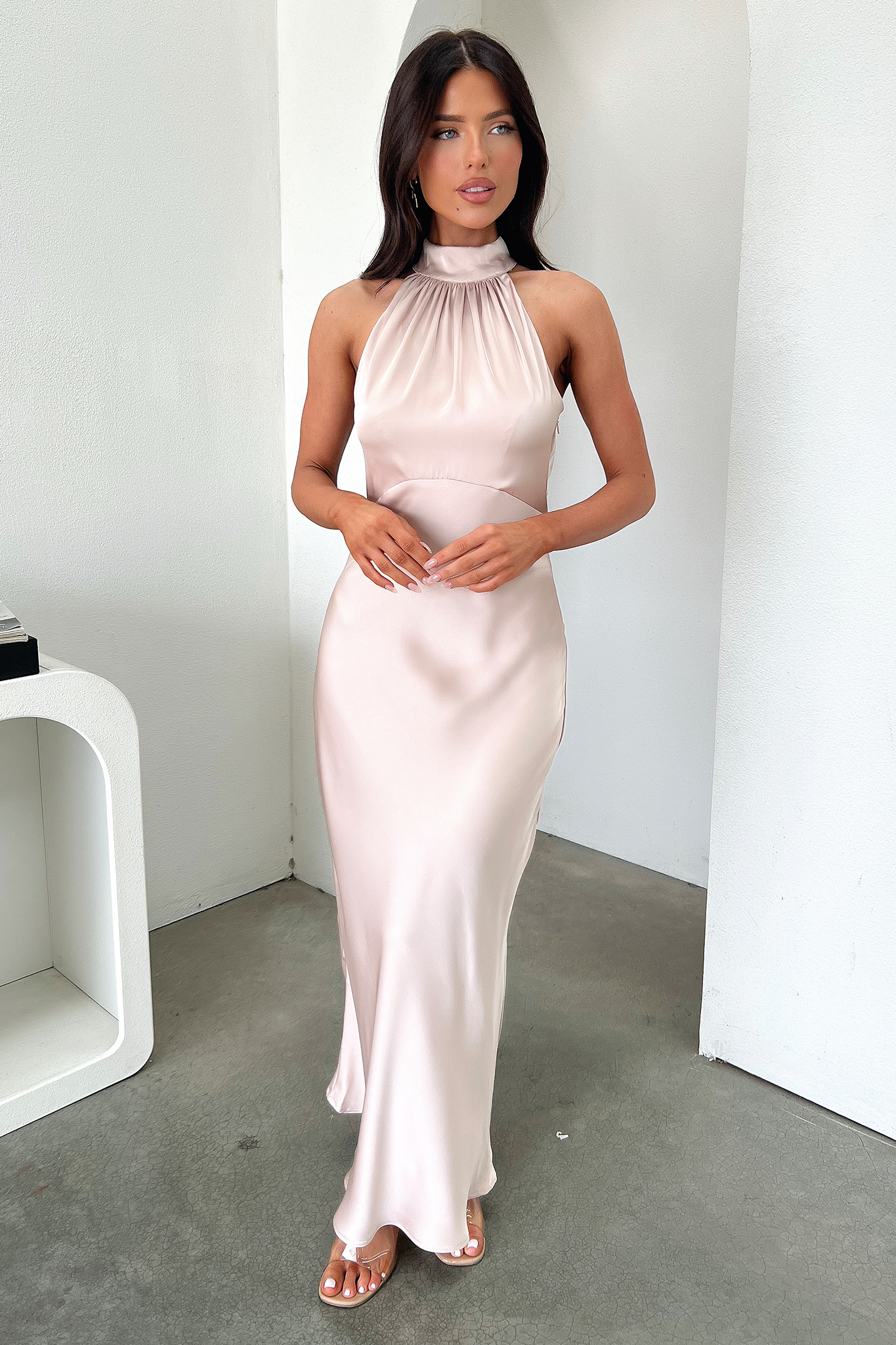Daphne High Neck Maxi Dress - Champagne-Coutiqo