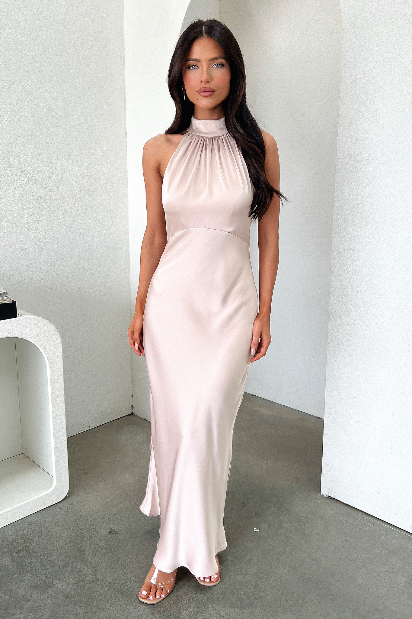 Daphne High Neck Maxi Dress - Champagne-Coutiqo