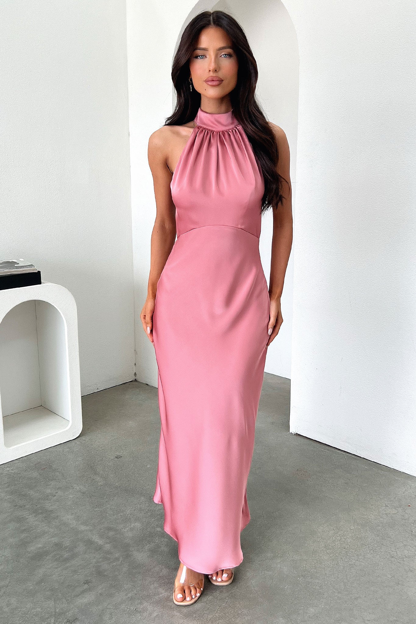 Daphne High Neck Maxi Dress - Rose-Coutiqo