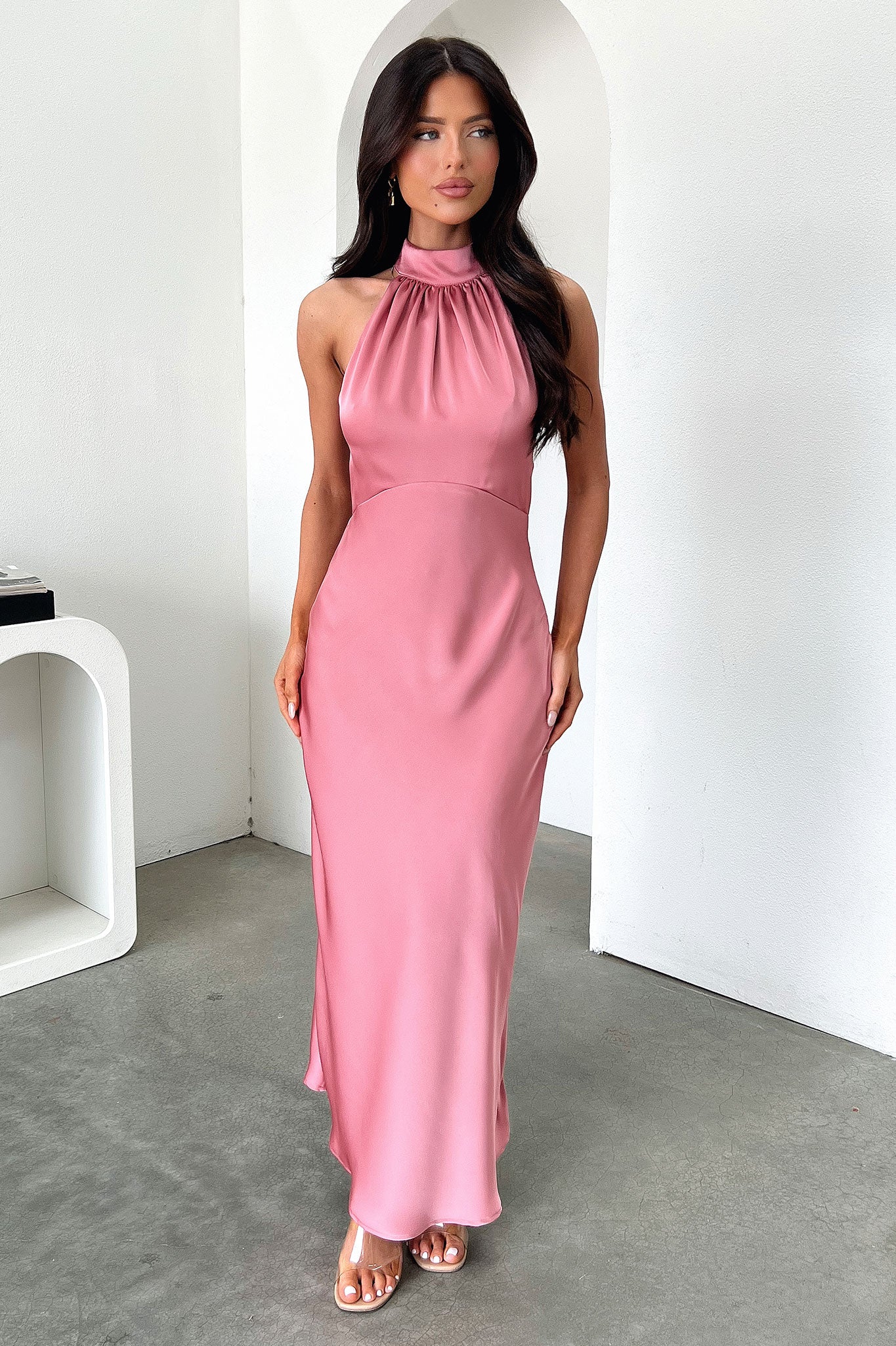 Daphne High Neck Maxi Dress - Rose-Coutiqo