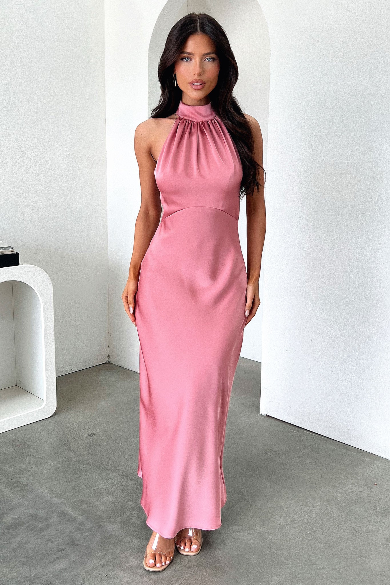 Daphne High Neck Maxi Dress - Rose-Coutiqo