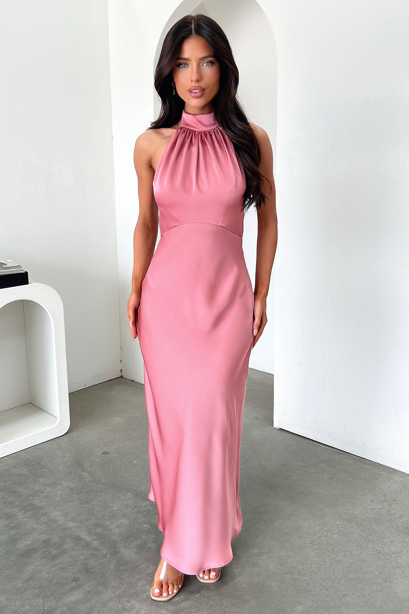 Daphne High Neck Maxi Dress - Rose-Coutiqo