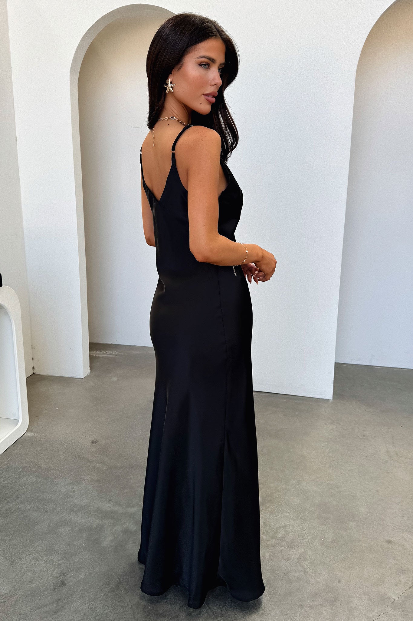 Delilah V-Neck Satin Maxi Dress - Black-Coutiqo