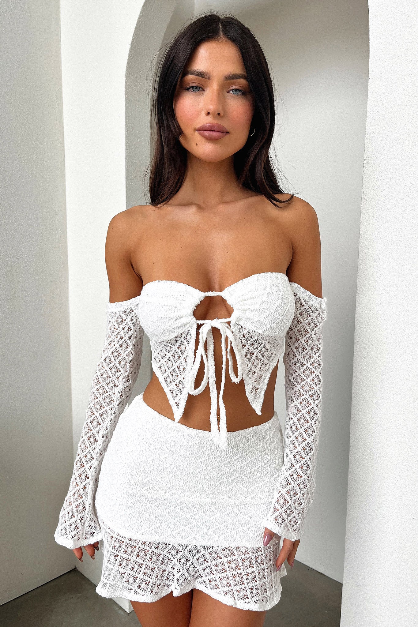 Devoted Mini Skirt - White-Coutiqo