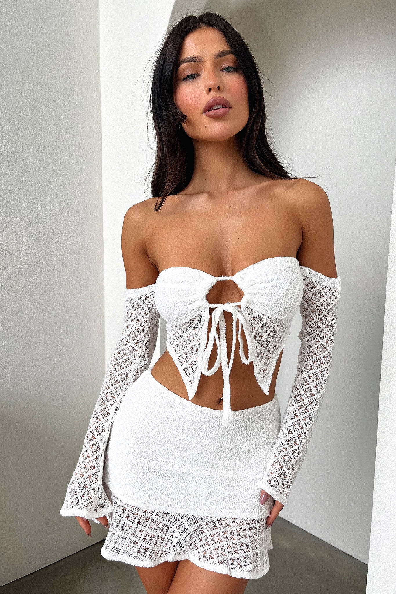 Devoted Mini Skirt - White-Coutiqo