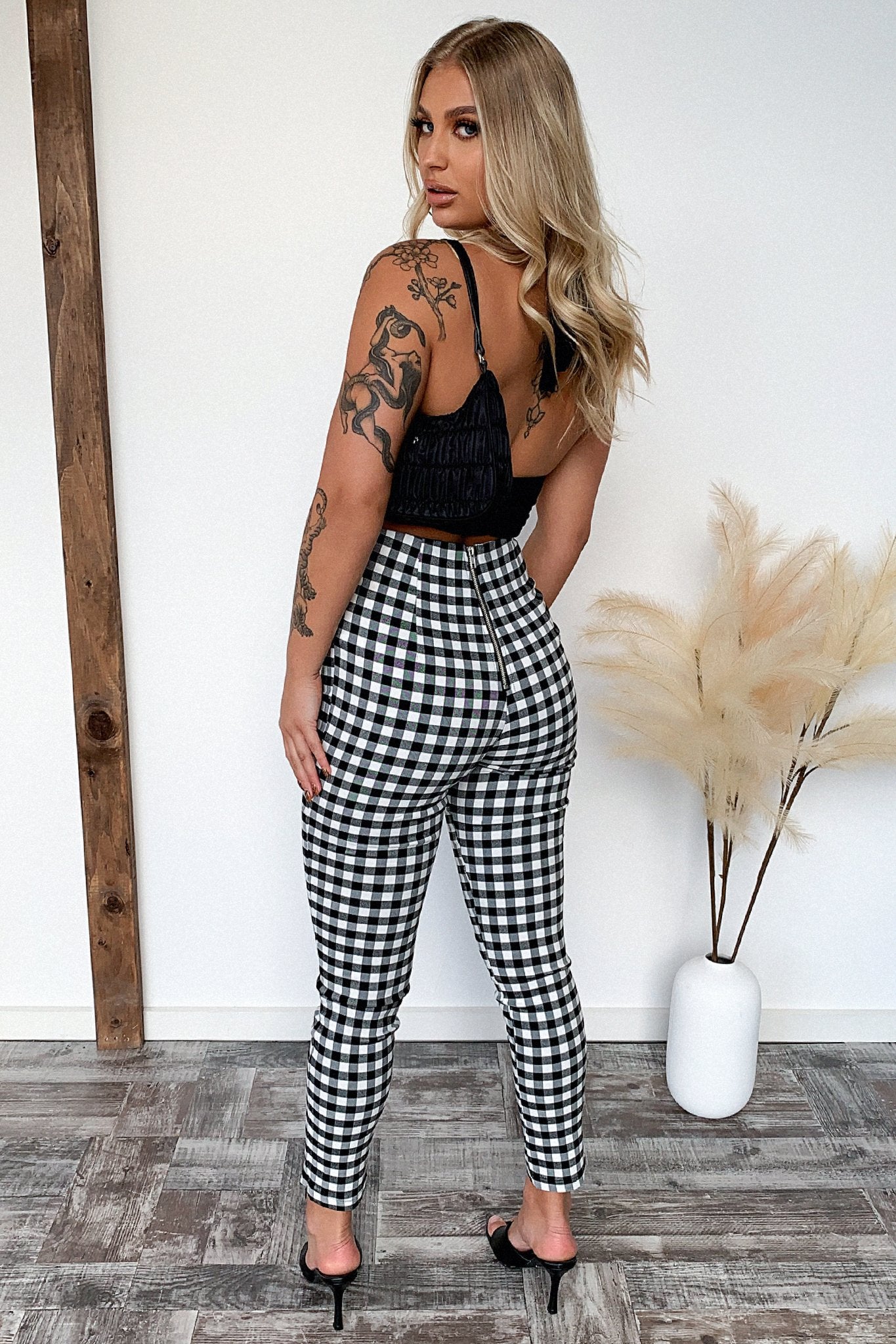 Dinah Pants - Black/White Checkered-Coutiqo